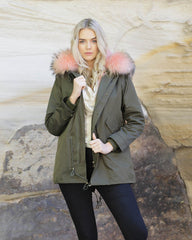 Parka Jacket Green Pink